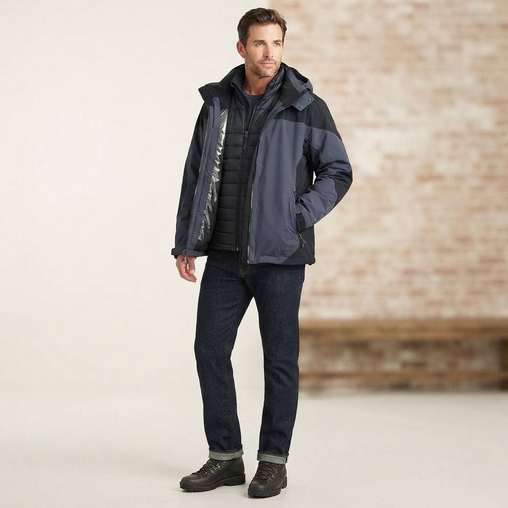 L.L. Bean Weather Challenger 3-in-1 Jacket (Insulated System) Grey Black XL